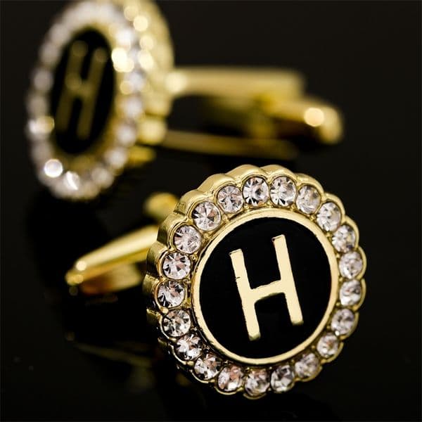 2 Pcs Crystal Around Initial AZ Cufflinks Alphabet Letter Rhinestone Round Cuff Links For Business Mens Boys Tuxedo Shirts Gift 260112