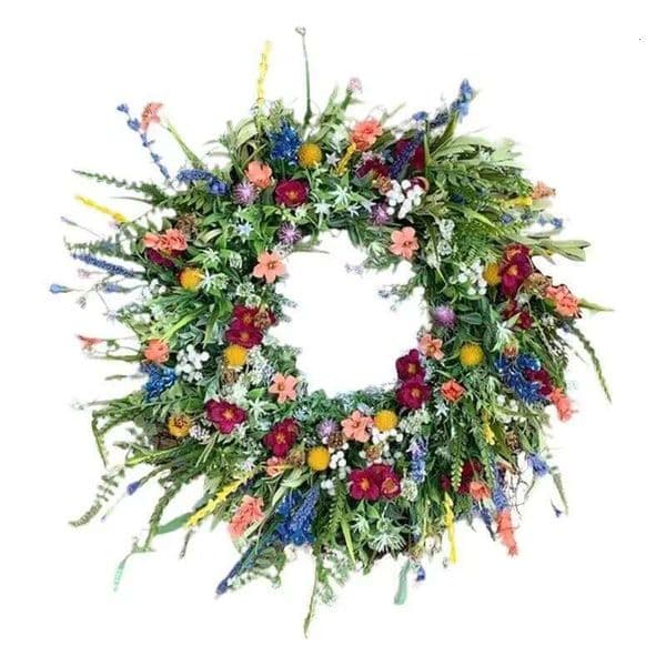 Wildflower Front Door Dried Wreath Ranunculus Fresh Green Plant Eternal Flower 26W0206