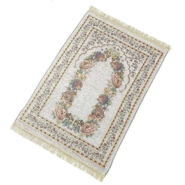 Floral Muslim Mat Portable Prayer Blanket Tassels Cotton Chenille Praying Rug Ramadan Gift for Men Wome 26L0203