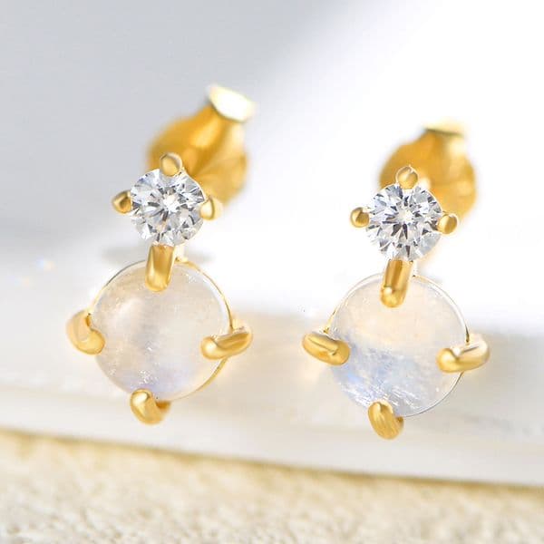 S925 Sterling Silver Fashion Natural Moonstone for Women Hot Selling INS Simple Luxury Diamond-Studded Earrings