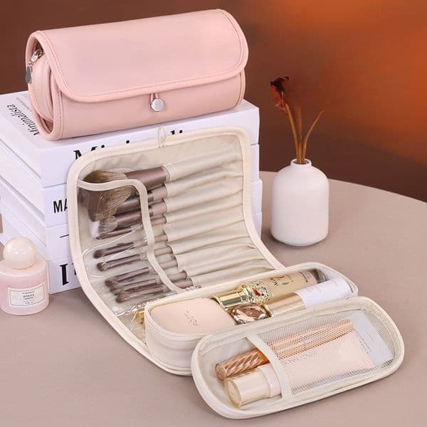 Fashion New High-value Makeup Brush Storage Bag Multi-functional Folding Portable Professional Pu Beauty Cosmetic Bag