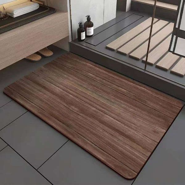VIKAMA Retro Wood Grain Diatomite Floor Mat Water Absorbing Slip-Resistant Bathroom and Kitchen Carpet Home Decoration 26L0206