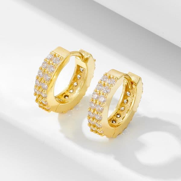s925 sterling silver personalized micro-inlaid zircon earrings for women, ins style, simple double row diamond