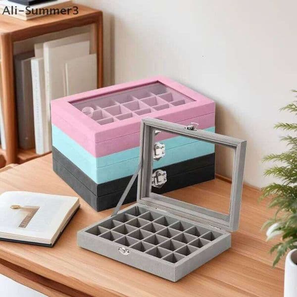 New Transparent Window Large Capacity 24 Grid Box, Simple And High-end Ring Necklace Jewelry Storage Display Box 26Y0205