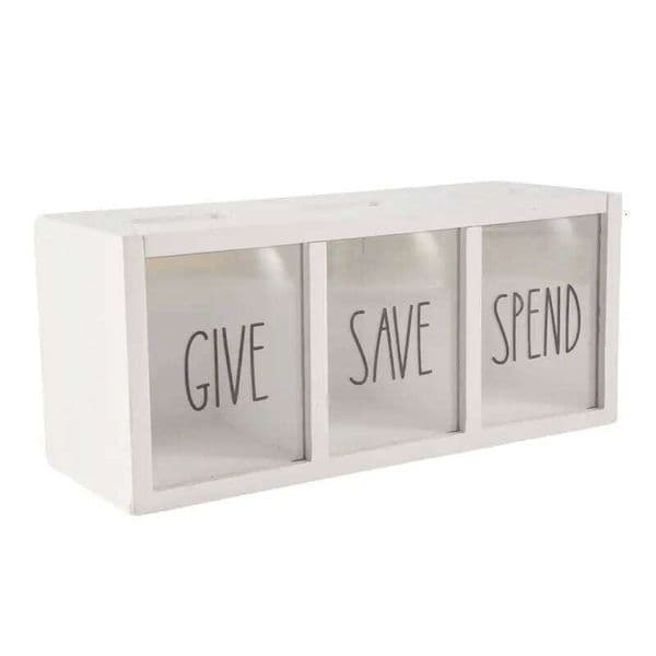 AEE6-Wooden Give Save Spend Money Saving Box Kids, Countertop Kid Piggy For Daily Cash, Wall-Mount Kids Bank 26W0206