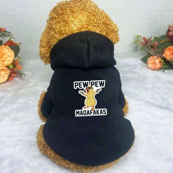 Winter Hooded Sweatshirt for Small & Medium Dogs - Duck Print 'PEW PEW...' Red Cozy Hoodie Seasonal Dog Pet Lovers 26L0206