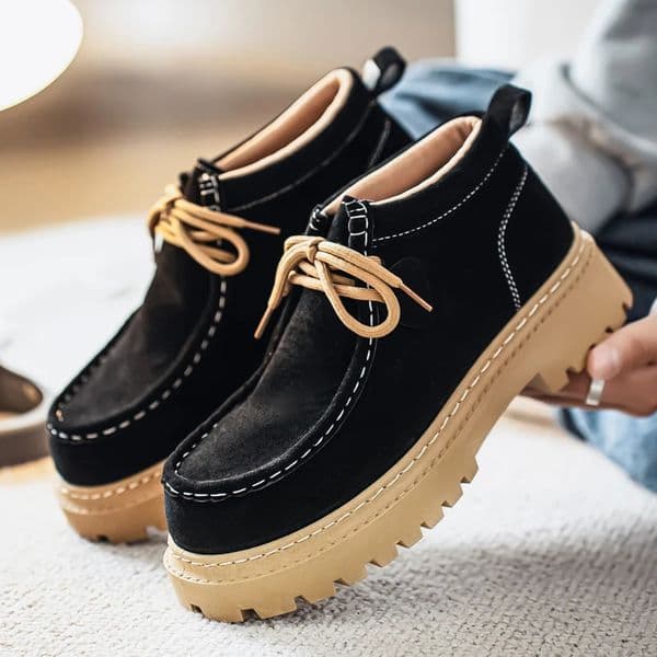 Autumn Winter Suede Snail Shoes HighTop Retro Casual Loafers LaceUp Driving Moccasins 260126BANJIA