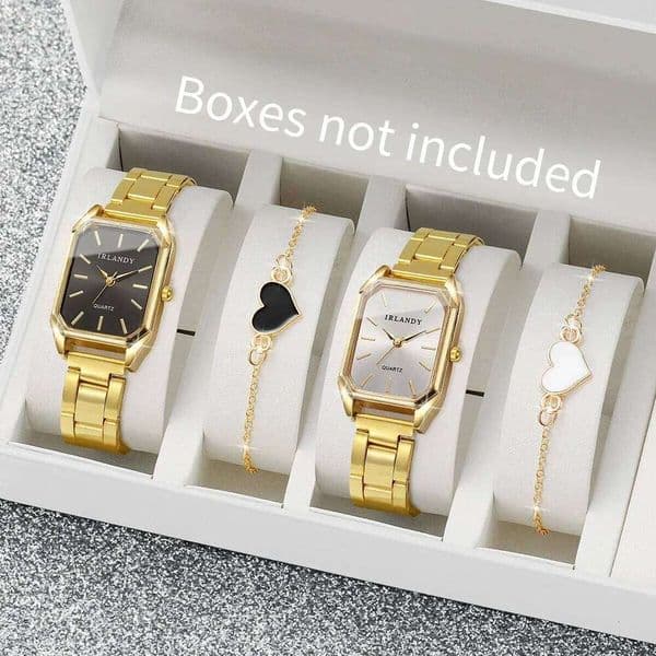 2/4PCS Fashion Rectangle Women Quartz Watch Ladies Alloy Strap Analog Wristwatch With Bracelets SetWithout Box Z260206