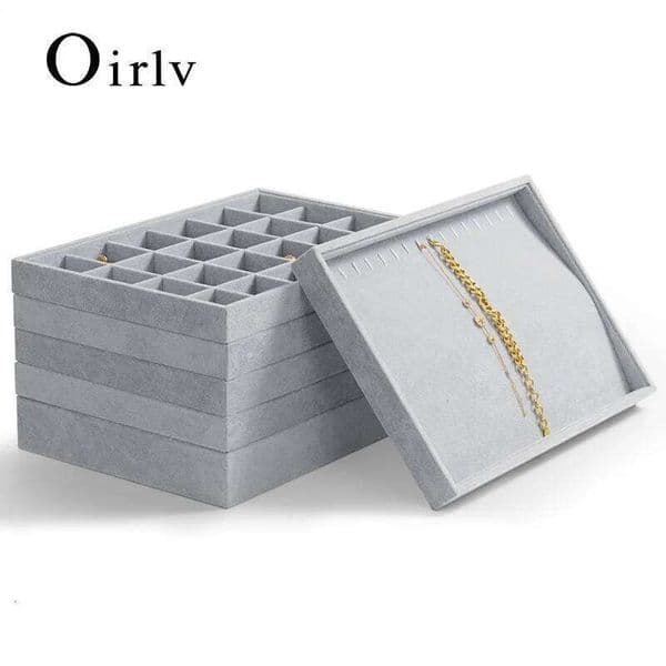 Oirlv 24 Grid Ice Velvet Stackable Jewelry Tray for Ring Earring Necklace Bracelet Storage Display 26Y0206