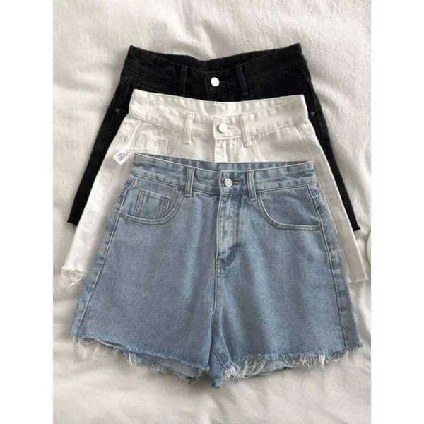 Korean High Waisted Raw Edge Women's 2023 Summer New Basic Button Pocket Shorts Street Denim Pant C260206