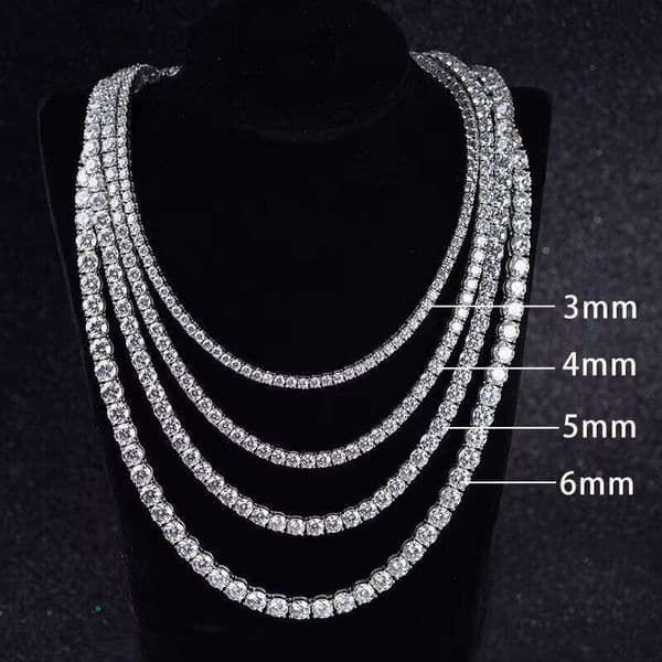 Starsgem Gold Plated Sterling Sier 3mm 4mm 5mm Necklace Jewelry Diaspore Tennis Chain aaa