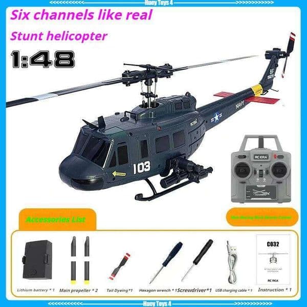 C032 Uh-1 1:48 Huey Simulation 3d Six Way Aileron Free Reverse Flying Stunt Helicopter Electric Remote-Controlled Aircraft Model 26Y0207
