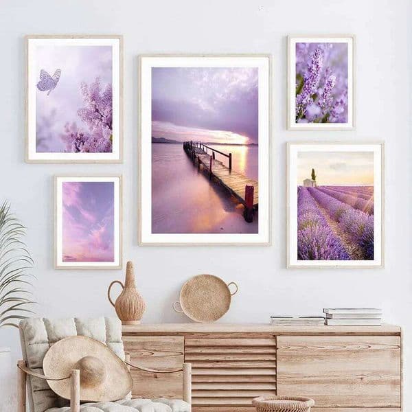Lavender Purple Beach Landscape Art Canvas Painting Natural Posters And Prints Wall Pictures For Living BedRoom Home Decor 26Y0207