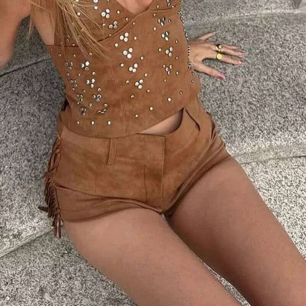 Women's Fringe Shorts Tassel 70s Cowgirl Western Vintage Elastic High Waisted Short Pants H260207