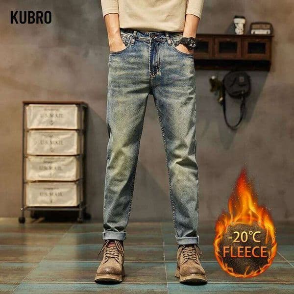 Fleece Thickened Stretch Loose Straight Retro and Nostalgic Washed-out Casual Long Pants Men's Jeans X260207