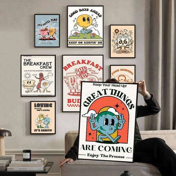 Retro Kitchen Food Cartoo Character DIY Sticky Poster Waterproof Paper Sticker Coffee House Bar Stickers Wall Painting 26L0207