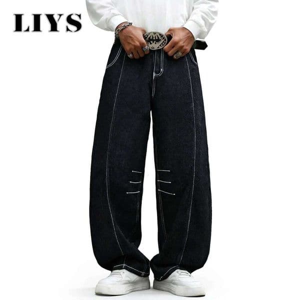 Korea Black Men's Baggy Wide-Leg Wash Jeans Man Clothing Rock Y2k Retro Daily Minimalist High Street Denim Pants Unisex X260207