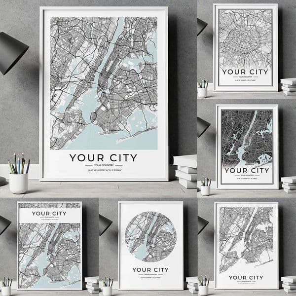 Custom Personalized Modern Black Any City Map Gift Wall Art Canvas Poster Prints Paintings Picture For Living Room Home Decor 26Y0207