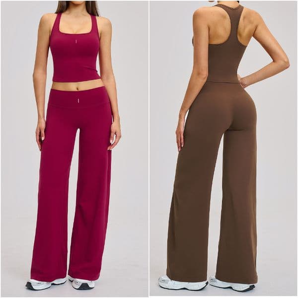 8819 Women Yoga Outfit Sets Suits 2 pcs Long Pants Vest Trousers Exercise Gym Running Bell-bottoms Elastic High Waist Close-Fitting Sportwear Sleeveless