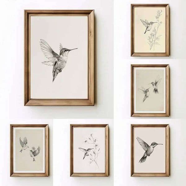 Vintage Minimalist Hummingbird Sketch Bird Animal Drawing Illustration Poster Canvas Painting Wall Art Pictures Home Decor No frame 26W0207