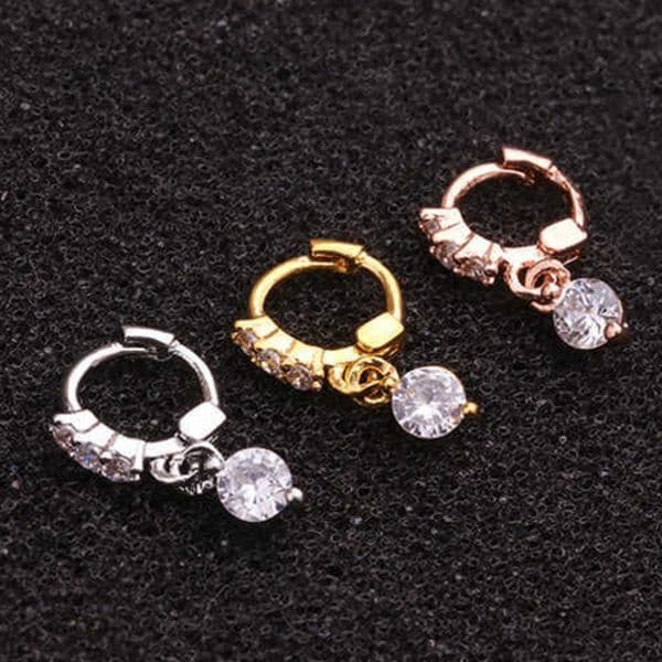 14K Gold Plated Shiny Inlaid CZ Cartilage Huggie Hoop Earrings | Cross Heart Flower Small Piercing Jewelry for Helix, Tragus, Lobe