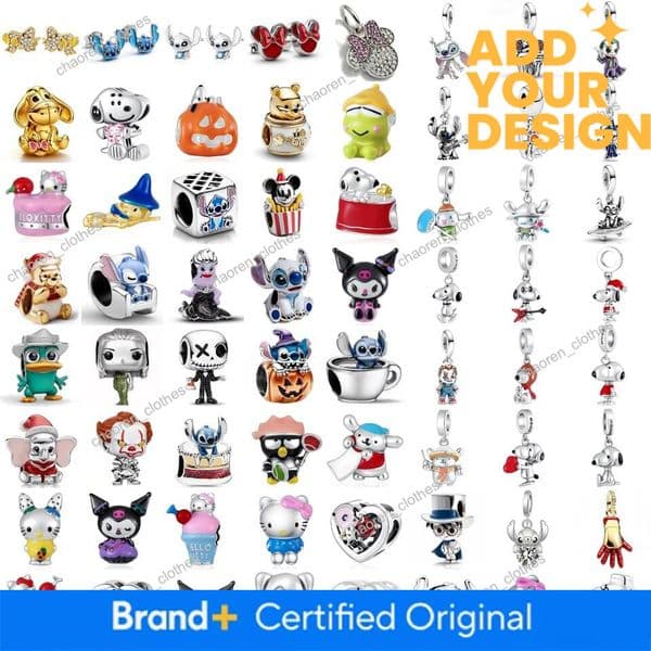 Miniso Disney Sterling Silver Minnie Mouse Cake Winnie Pooh Fashion Beads Earrings For Original Bracelets Women Jewelry Gifts