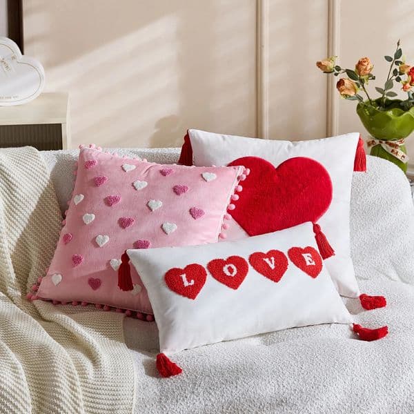 Pillow Case Pink Red Towel Embroidered Couples Pillow Cover Valentines Day Love Throw Cushion Headboard Pillowcases 30x5045x45cm 260122