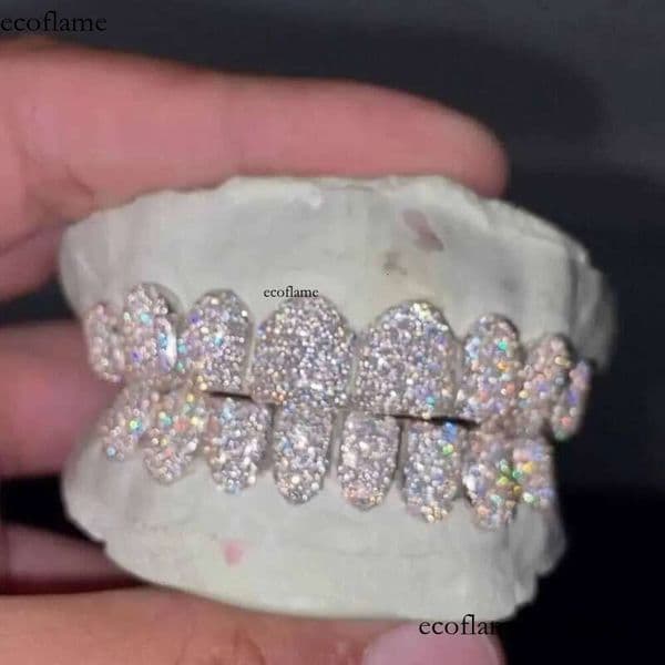 Iced Out Hip Hop Dia Teeth Rappers Top 8 Bottom Gold Plated Sterg Sliver Custom Vvs Moissanite Grillz 4b