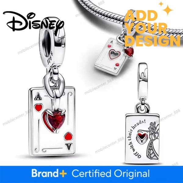 Disney Designer Jewelry Villains Queen of Hearts Double Dangle Charm Fit Original Bracelet DIY Women Jewelry Gift Poker A Pendant Beads 925 Originales luxury je