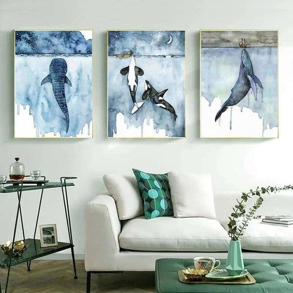 Nordic Style Watercolor Abstract Whale Sea Wall Art Poster Modern Living Room Decor Canvas Painting Home Prints Mural Pictures 26Y0207