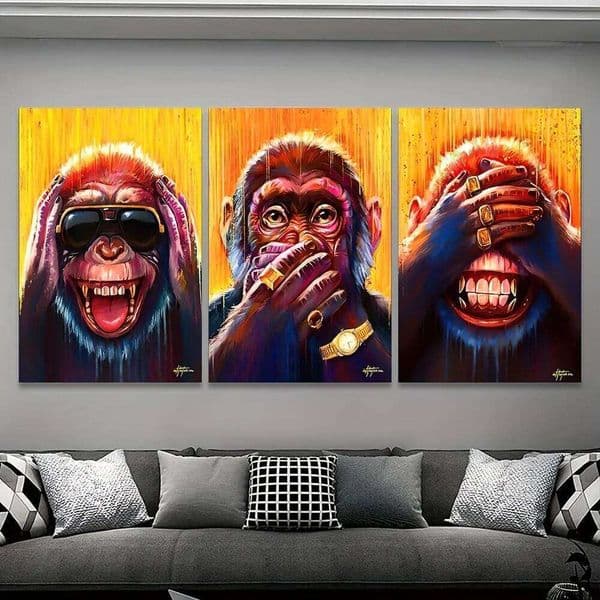 3pcs Three Funny Monkey and Prints Animal Earphone Canvas Paintings For Kids Living Room Wall Art Decor Posters No frame 26W0207