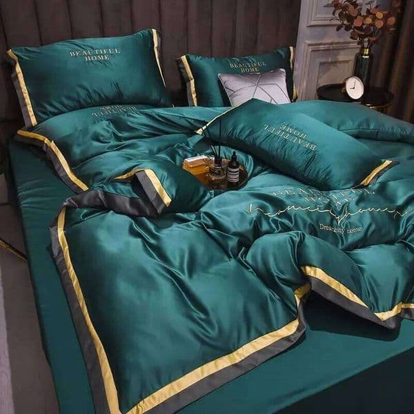 Imitation Bedding Set Luxury Embroidery Washed Silk Duvet/Quilt Cover Bed Sheet King Queen Smooth Home Linens Drop Shipping 26H0207