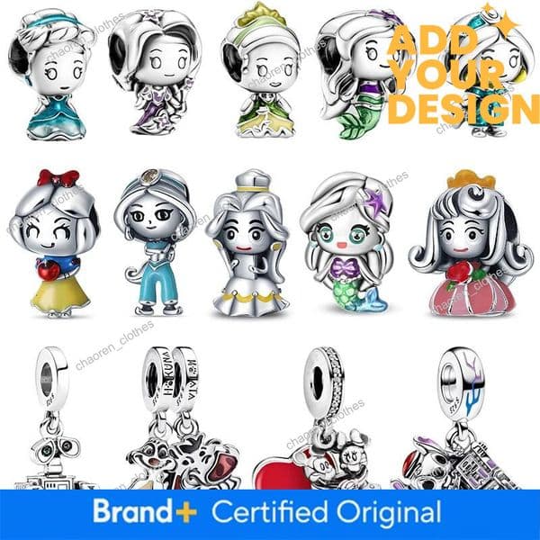 Disney New 925 Silver Minnie Princess & Stitch Charms Beads Fits 3Mm Original Bracelet Necklace Womens DIY Fine Jewelry Gifts