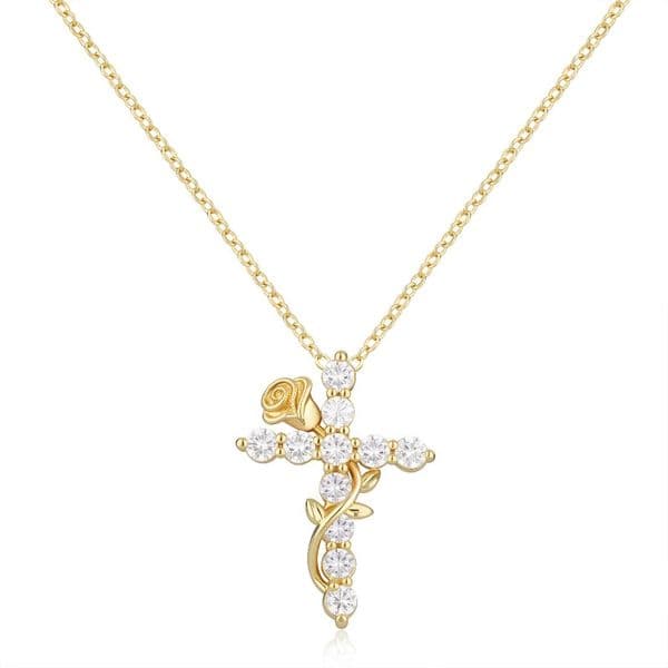 Hot Selling Gold Plated Zircon Crown Cross Pendant Necklace For Women Fashion Jewelry