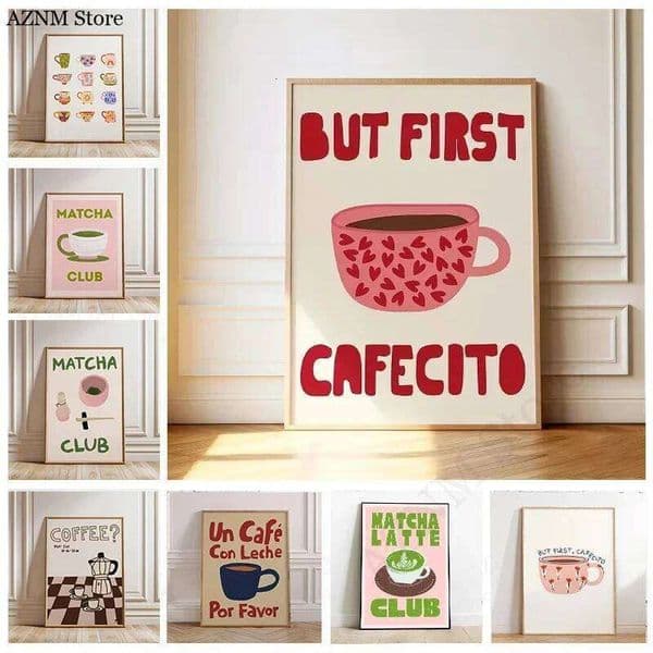 But First Cafecito Quotation Canvas Print Minimalist Matcha Club Spanish Wall Art Poster for Modern Living Room Cafe Home Decor 26L0207