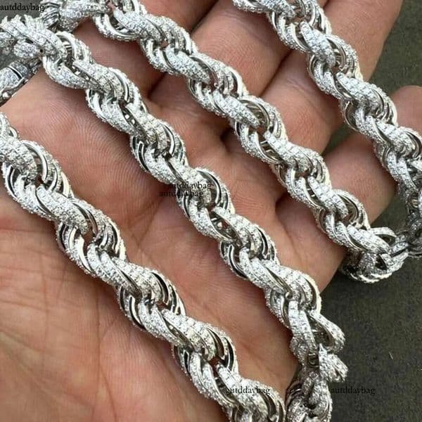 Twisted Moissanite Rope Chain for Men Custom Hip Hop Iced 9mm Thickness Sier Jewelry Necklaces CHRISTIAN Hiphop AAAAA+ f9