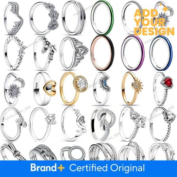 Hot Sale Original 925 Sterling Finger Rings for Women Silver Love Heart Rhomboid Moon Star Luxury Jewelry Trinkets