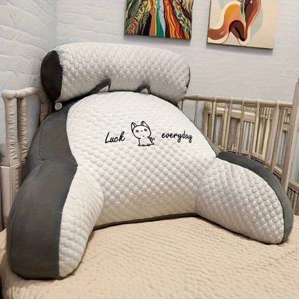 1pc Adjustable Reading Pillow - Ergonomic Back Support Cushion for Bed/Sofa/Floor, Gray Quilted Breathable Design 26L0207