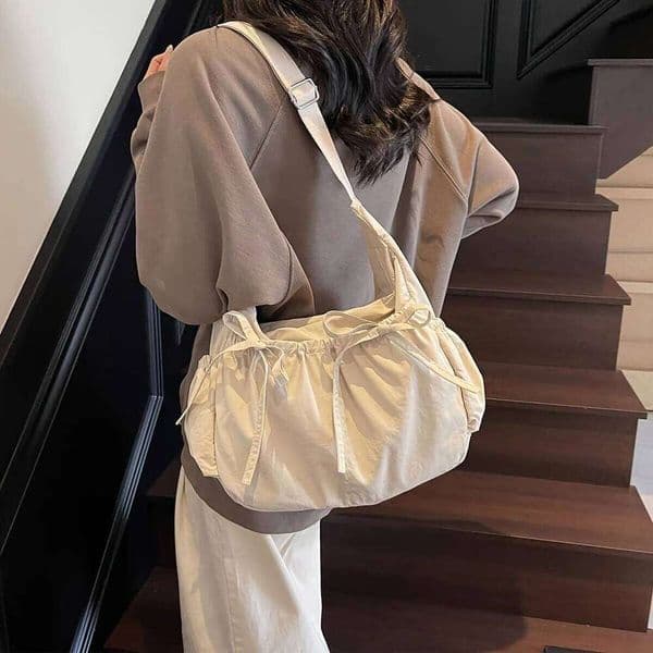 Large Capacity Women's Shoulder Bags Lightweight Nylon Pleated Crossbody Multiple Pockets Hobo Bag For Women Commuting Z260207