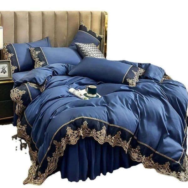 Skincare Polished Light Luxury European Style Embroidery Solid Color Lace Bed Skirt Four Piece Set 26H0207