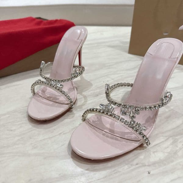 10A Luxury Rhinestone Sandals Women Stiletto Heel Summer New Crystal Transparent Sandals Temperament High Heels Open Toe Backless Slippers