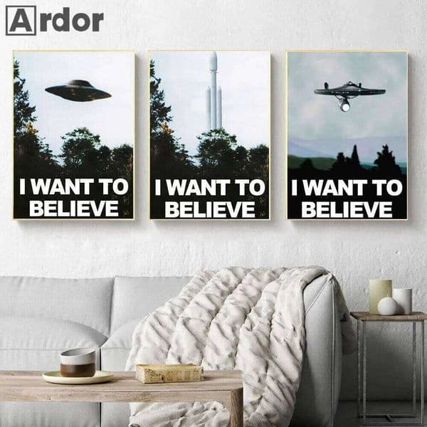 I Want To Believe UFO Poster X Files TV Series Canvas Art Print for Living Room Wall Decor Rocket Alien SciFi Decorative Pictu No fr 26W0207