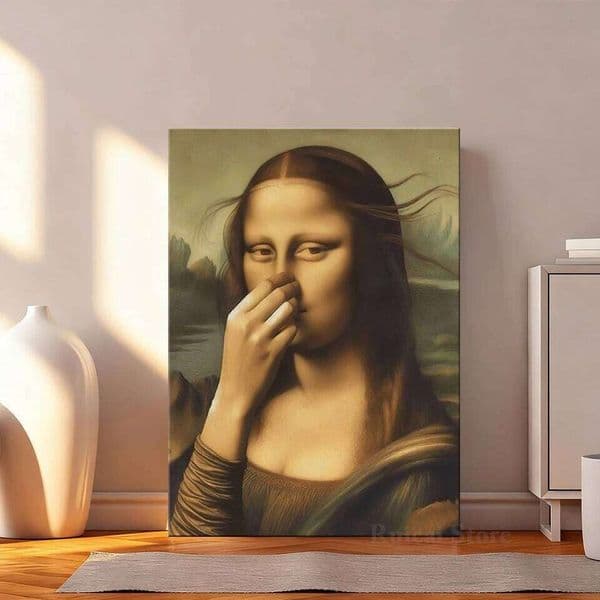 Mona Lisa Poster Funny Bathroom Canvas Print Wall Art Toilet Humor Portrait Bad Smell Painting Picture Washroom Home Decoration No f 26W0207