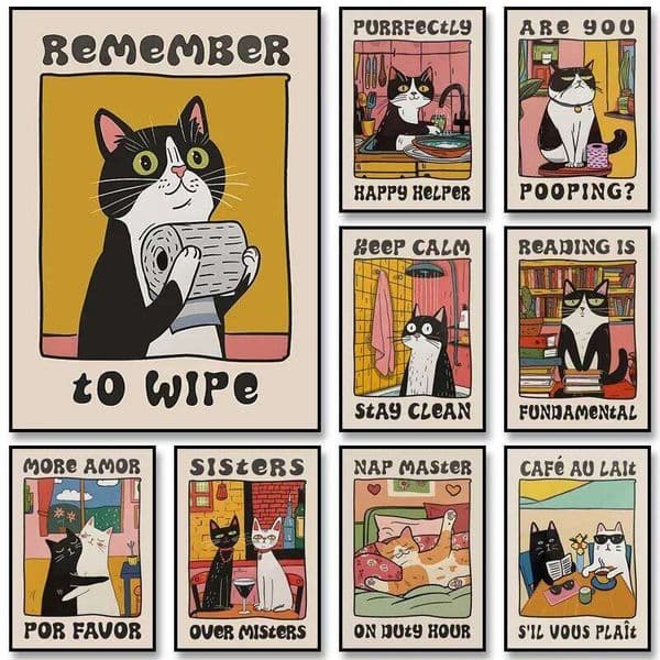 Retro Dishes Canvas Poster Cat Chef Animal Wall Art Printing for Modern Living Room Bedroom Kitchen and Home Decor Gi No frame 26W0207