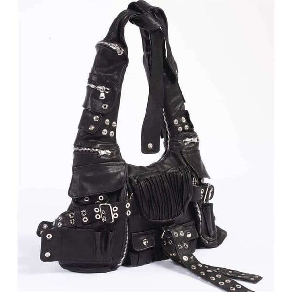 NEW Leather One Shoulder Bag For Women Fashion 2023 New Trendy Double Pockets Patchwork Rivet Underarm Bags Female Z260207