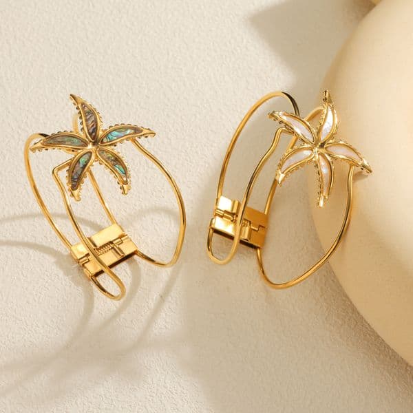 Hot Sale Light Luxury Stainless Steel Hollow Wide Starfish Bracelet Personalized Exaggerated Open Bracelet Jewelry Women Gifts