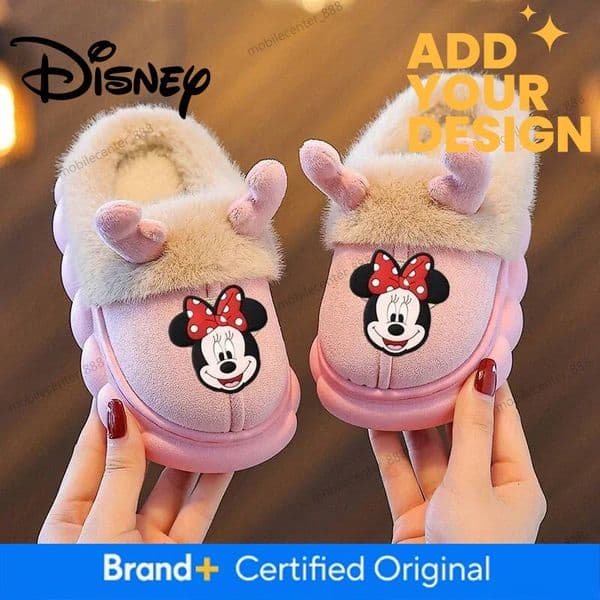 Disney Minnie Mouse Children Cotton Shoes Winter Girls Home Cartoon Warm Outdoor Slippers Baby Cute Children's Wool Shoes