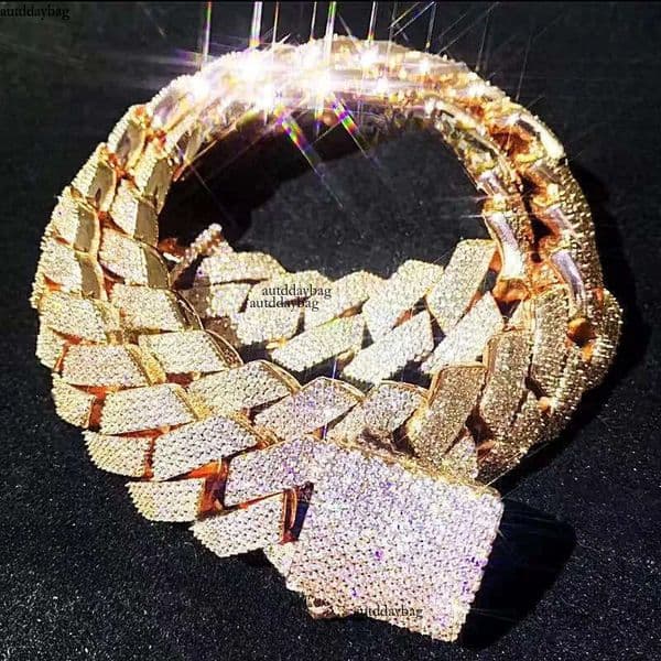 Necklace Moissanite designer sier rose gold iced out pass dia tester pendant Sterling Vvs cuban link chain 17