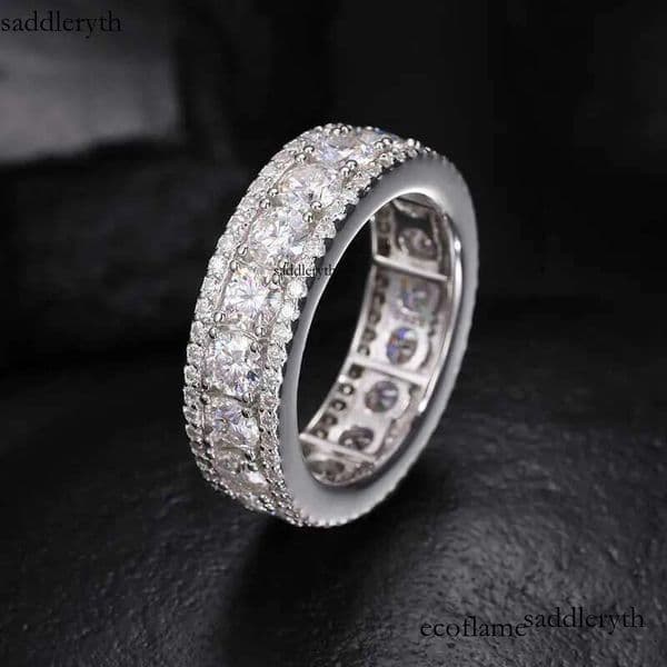Mens Unisex Sterg Sier Wedding Engagement Ring Top Icy Fine Jewelry VVS D Color Moissanite Dia Gold Parties 4f
