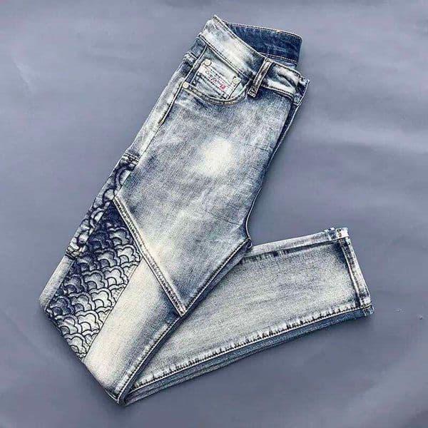 Men's Clothing Spring and Summer Vintage Stitching Jeans Thin Stretch Slim Pants X260207